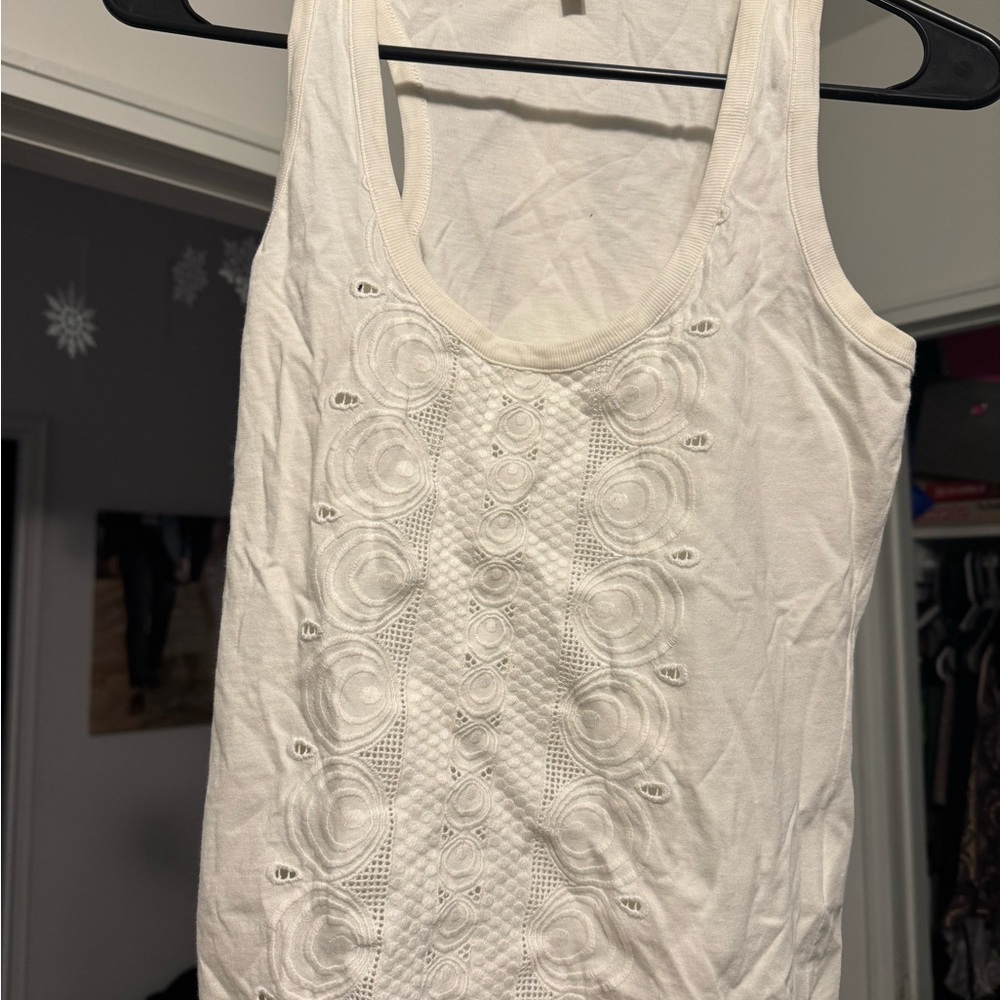 Gucci White Embroidered Tank Top